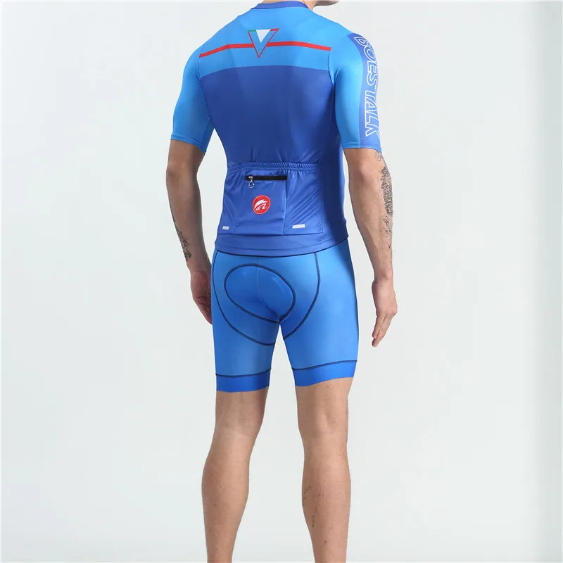 BOESTALK men blue short sleeve cycling sets 2019 go pro team Custom top Cycling jersey bib shorts world Bicycle race bike suit