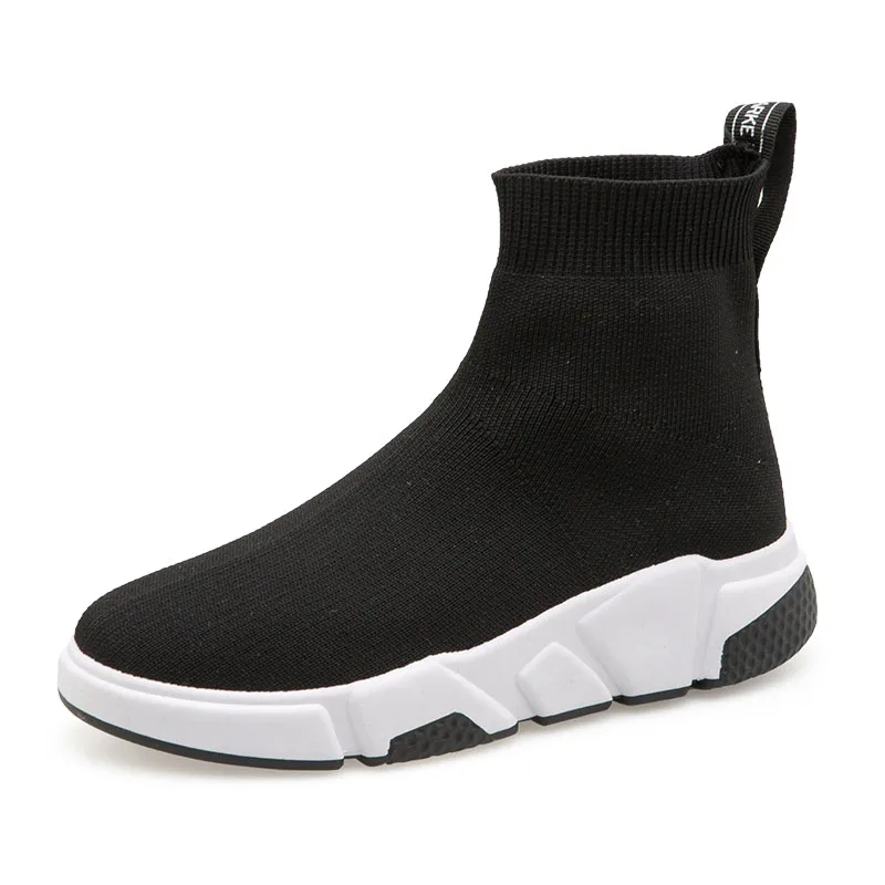Уличная летняя обувь для бега с высоким берцем для женщин, спортивная обувь, дышащие эластичные женские носки, кроссовки - Цвет: black