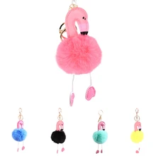 Модная сумочка Подвеска из искусственной кожи Фламинго пушистый помпон мяч брелок кольцо для ключей