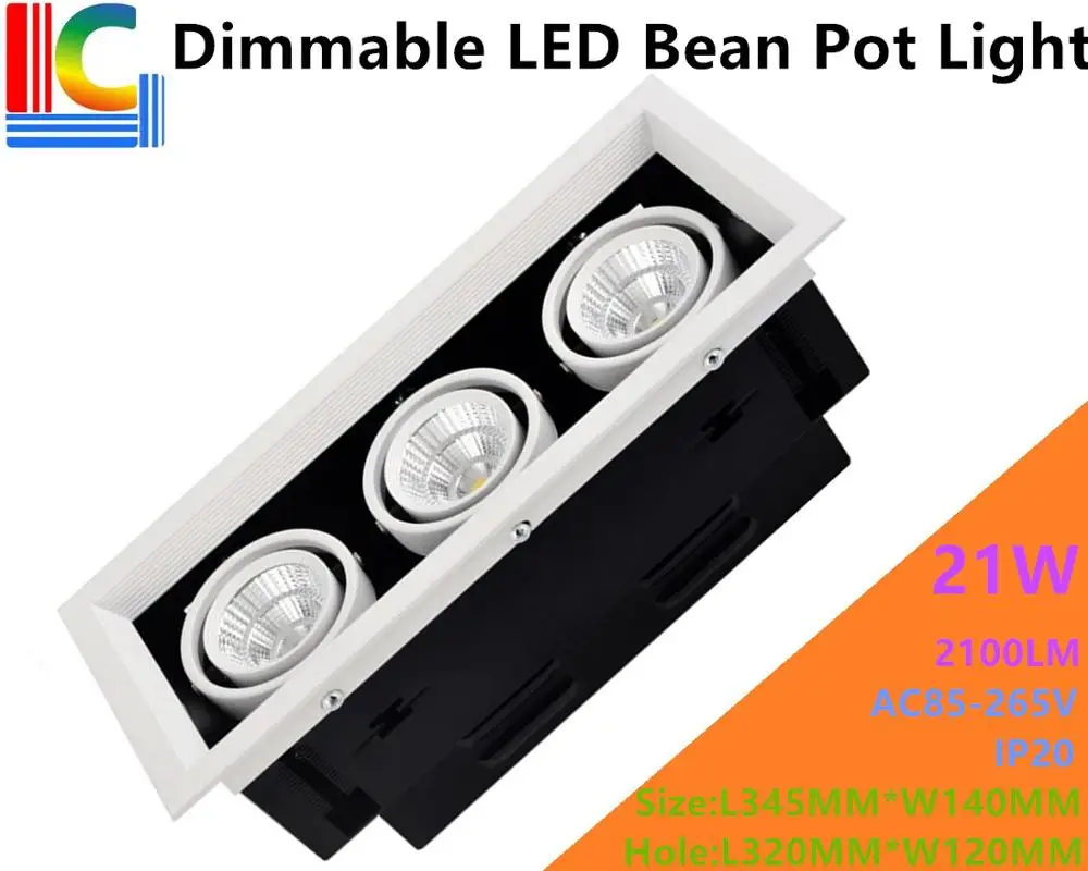 

Dimmable 21W LED Bean Pot Light 3 COB LED Grille Lamp Highlighted AC85-265V LED Bean Gallbladder Lamp CE 2100LM Home Lighting