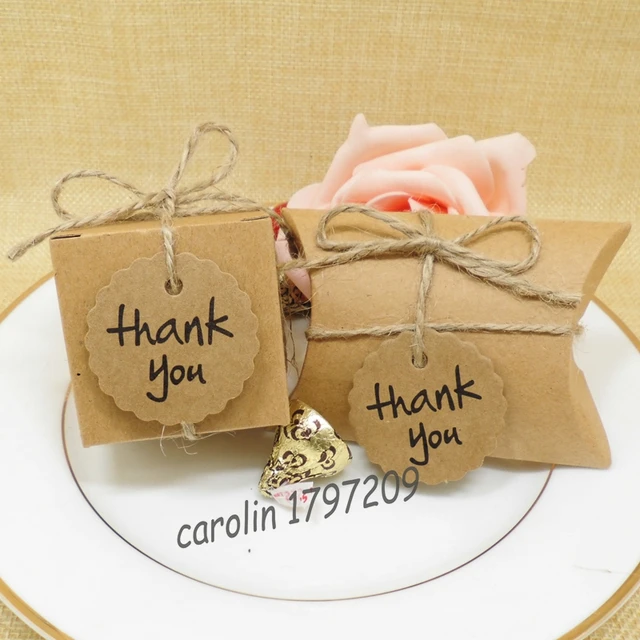 100pcs Kraft Paper Pillow Square Candy Box Rustic Wedding Favors 100pcs Kraft Paper Pillow Square Candy Box Rustic Wedding Favors Holder Bags Party