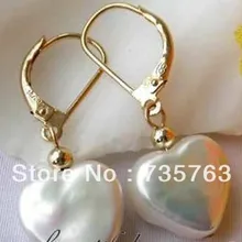 Xiuli 00143 12 мм сердце белый пресной воды перл мотаться серьги 14KGP