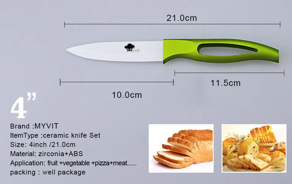 Набор кухонных керамических ножей 3, 4, 5 дюймов, нож для очистки овощей, нож для нарезки фруктов, белое лезвие, зеленая, черная ручка, инструмент для приготовления пищи