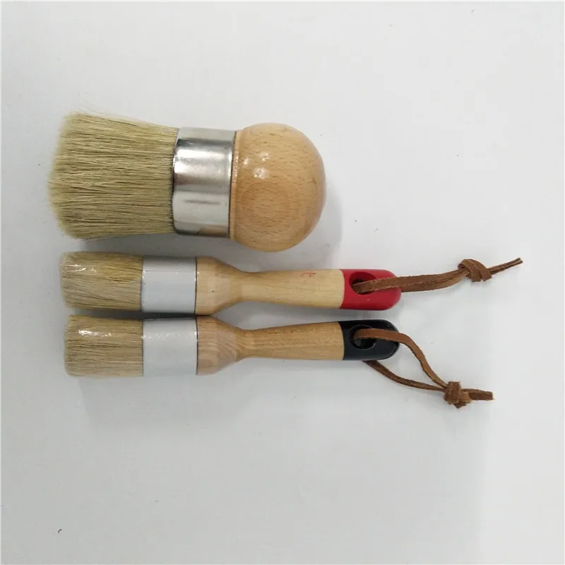 

3pc Chalked Paint Natural Pure Boar Bristle brush Waxing Combination Round Detail Brushes Use with All kinds of chalked Paint