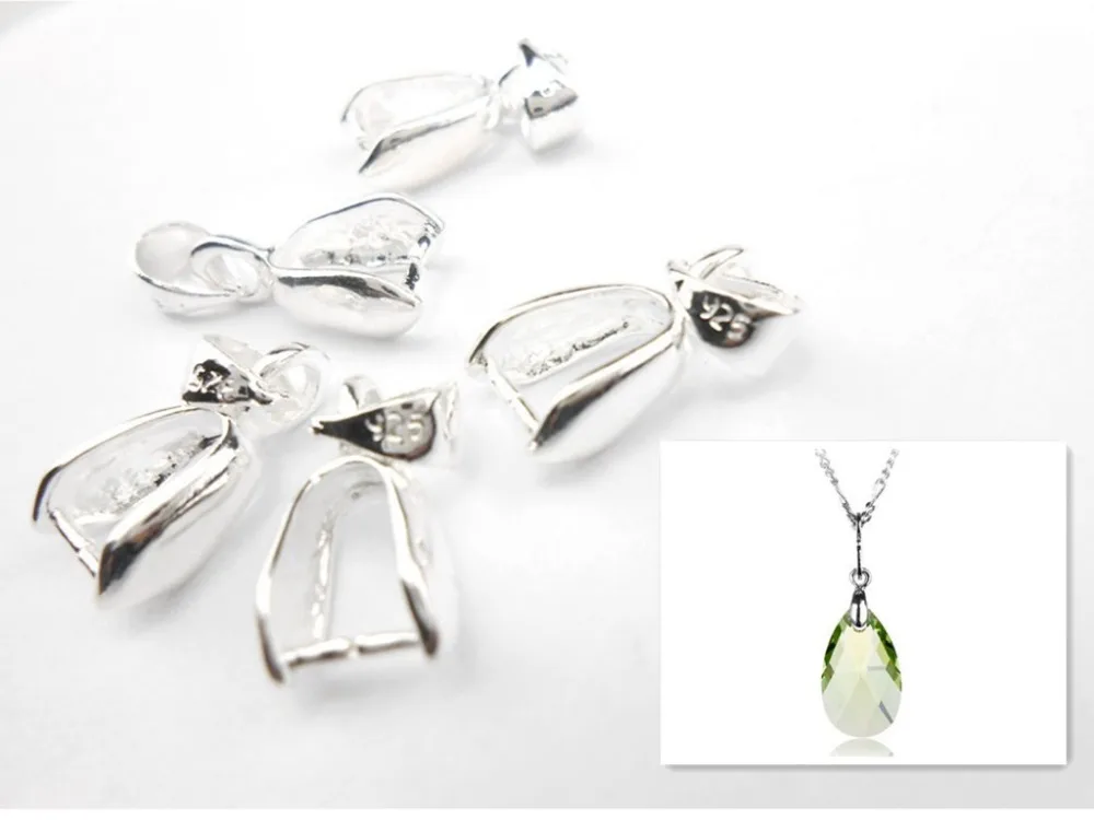 

Wholesale DIY Size M 6X14mm 925 Sterling Silver Findings Bail Connector Bale Pinch Clasp 925 Silver Pendant Fittings Bail