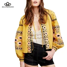 Bella Philosophy 2016 autumn winter vintage boho floral Embroidery Lantern long Sleeve short jacket coat