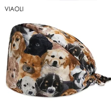 Черные эластичные кепки с принтом собаки, хлопок, хирургические кепки для мужчин и женщин, медицинские шапочки для больниц, Новое поступление