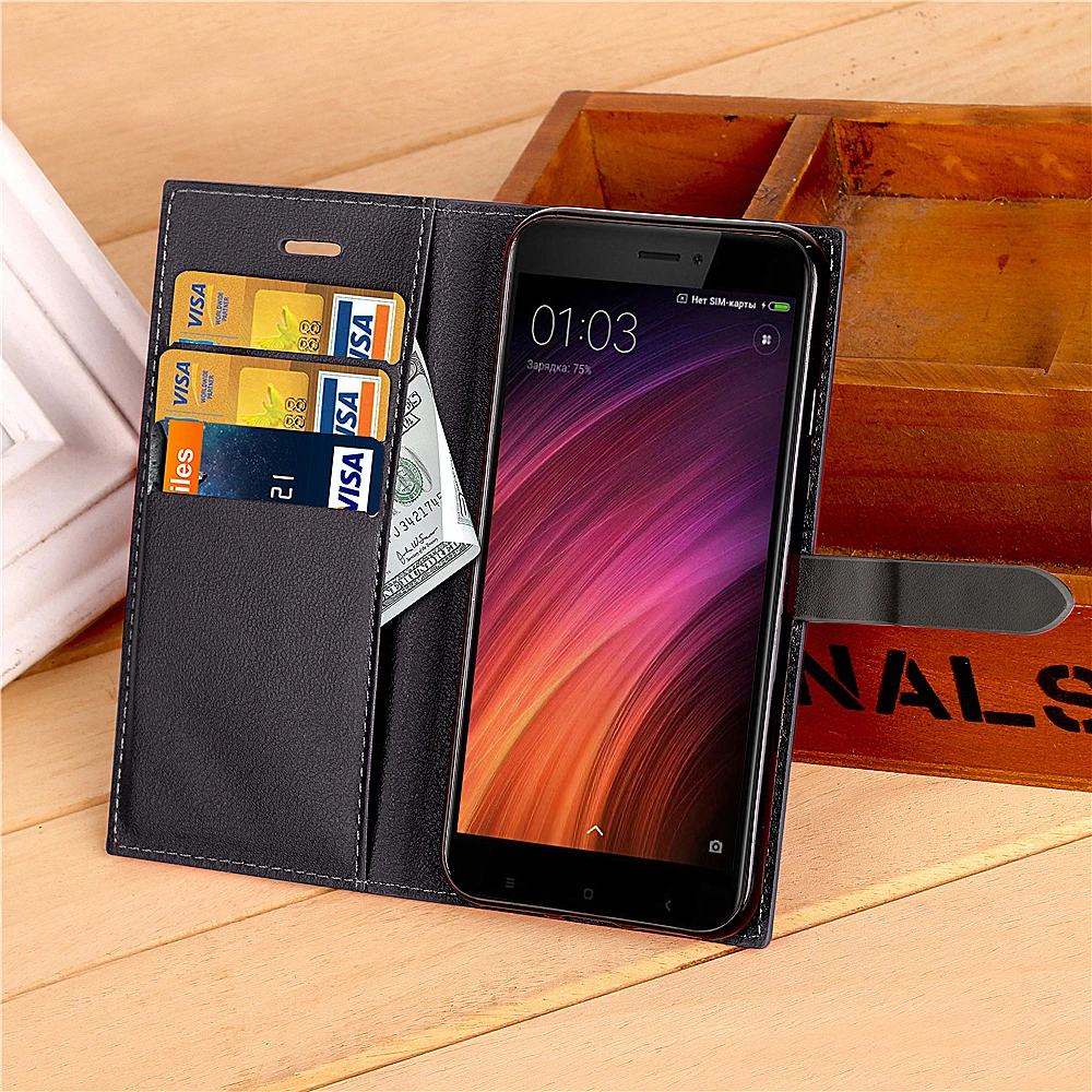Discount Wallet Case For Xiaomi Redmi 4,Luxury Leather Cover With Magnetic Stand Card Holder Case For Xiaomi Redmi 4 4X Folio Flip Case 23