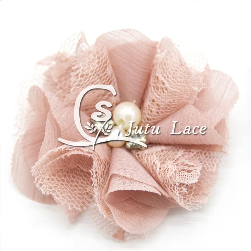 2.5''pearl rhinestone chiffon lace flower (15)