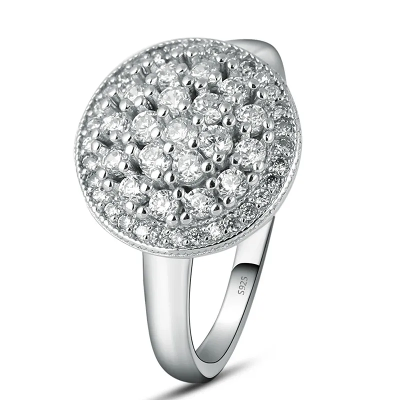 Sterling 925 Silver Fine Jewelry Rings For Women Big Round Shape Ring