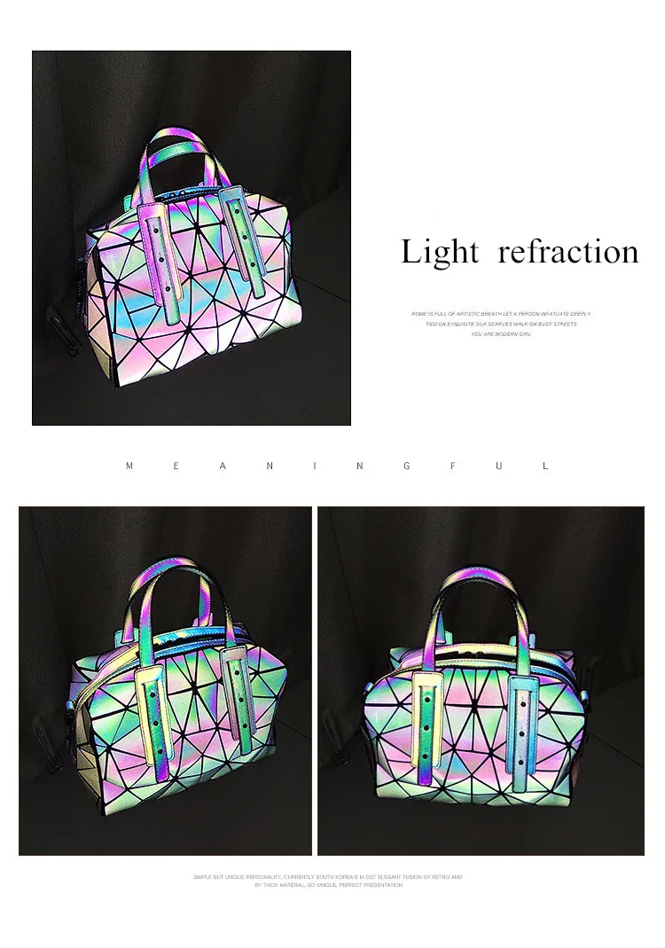 JOOZ треугольный блок строчка светящаяся женская сумка известный бренд Бостонская сумка Голограмма решетки женская сумка на плечо