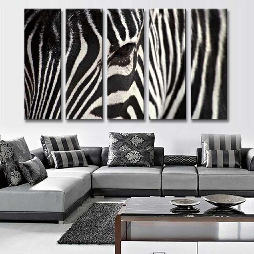 5 Pcs/set Animal Zebra Canvas Prints Painting Modern Classical Black