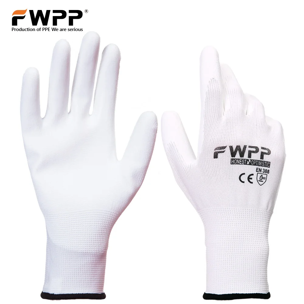 

FWPP 12 Pairs Anti Static Pu Coated Work Gloves Nylon / Polyester Soft Thin Anti-skid M L XL