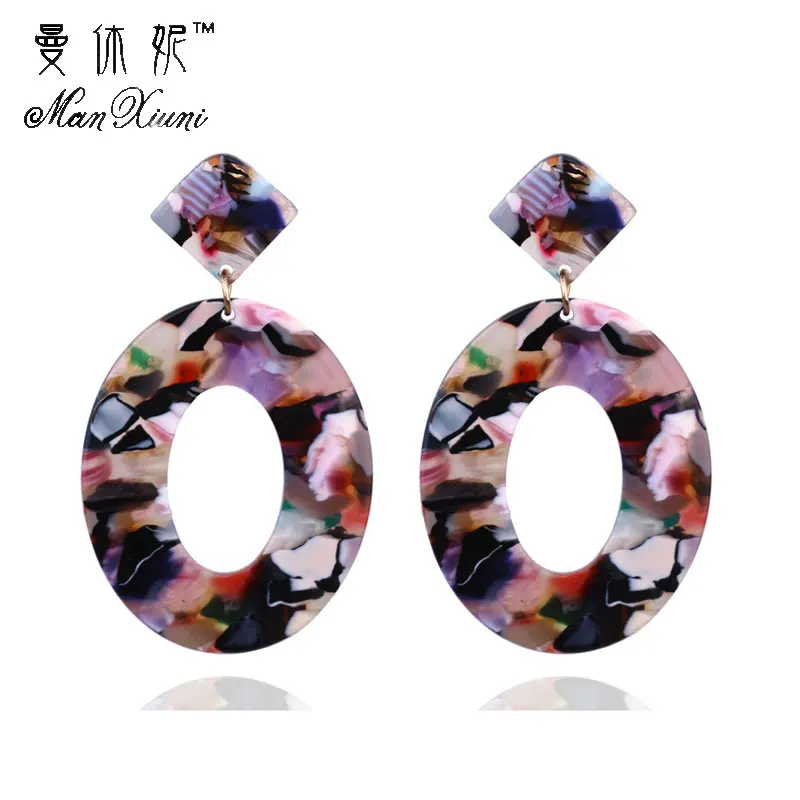 

Manxiuni Fashion Trend Acrylic Resin Oval Dangle Earrings For Women Geometry Big Circle Tortoiseshell Earrings Acetate Brincos