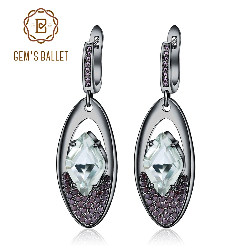 

GEM'S BALLET Natural Green Amethyst Gemstones Earrings 925 Sterling Silver Vintage Drop Earrings for Women Fine Jewelry