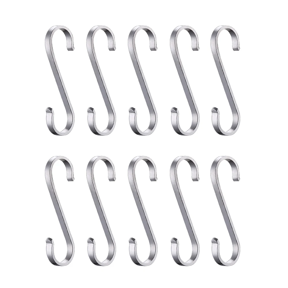 

KES Solid SUS304 Stainless Steel S Hook Kitchen Garage Utensil Utility Large Hook 2mm-Thick Heavy Duty 10 Pcs, Brushed, PSH6-P10