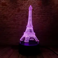 Светодиодный светящийся 3D иллюзия светодиодный светильник цветной сенсорный Ночной светильник вспышка светильник ing Эйфелева башня