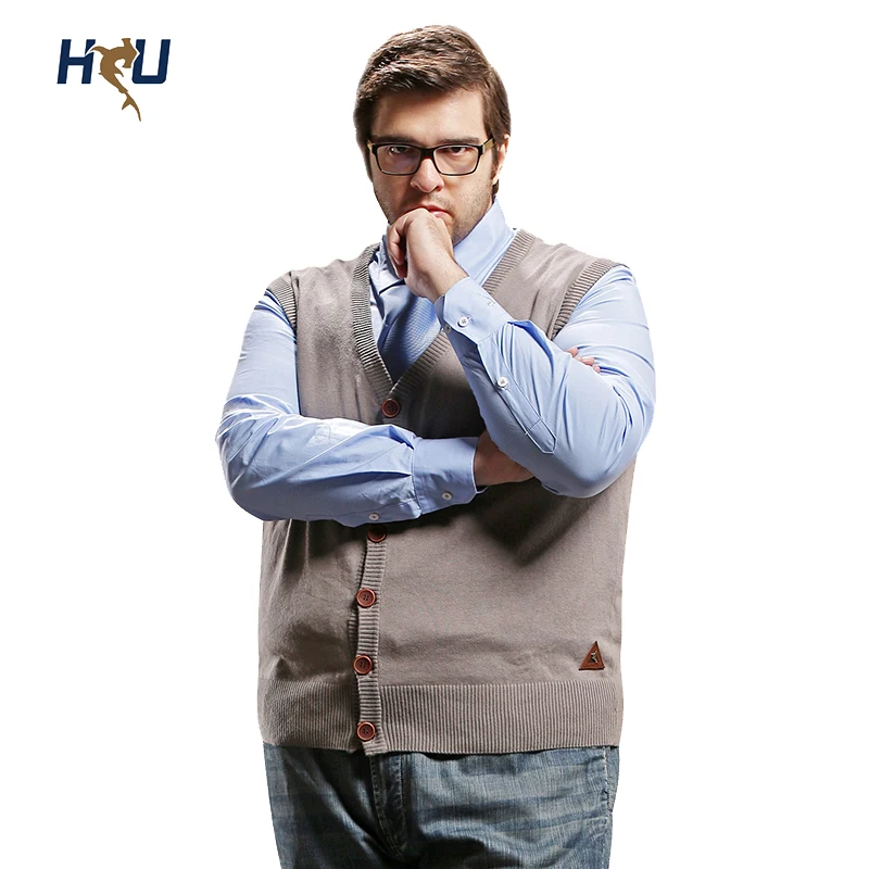 H United Plus Size Sweater Vest:Mens Big V Neck 100%