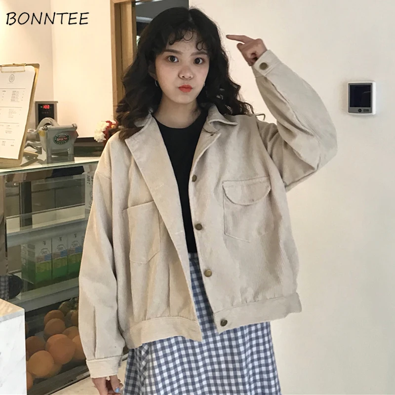 

Jackets Women Solid Elegant Korean Style Retro All-match Pockets Students Simple Leisure Female Lovely Single Breasted Womens