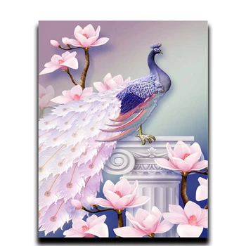 

Mosaic icon Diamond cross stitch complete painting Embroidery with rhinestones Image by numbers Peacock and flower