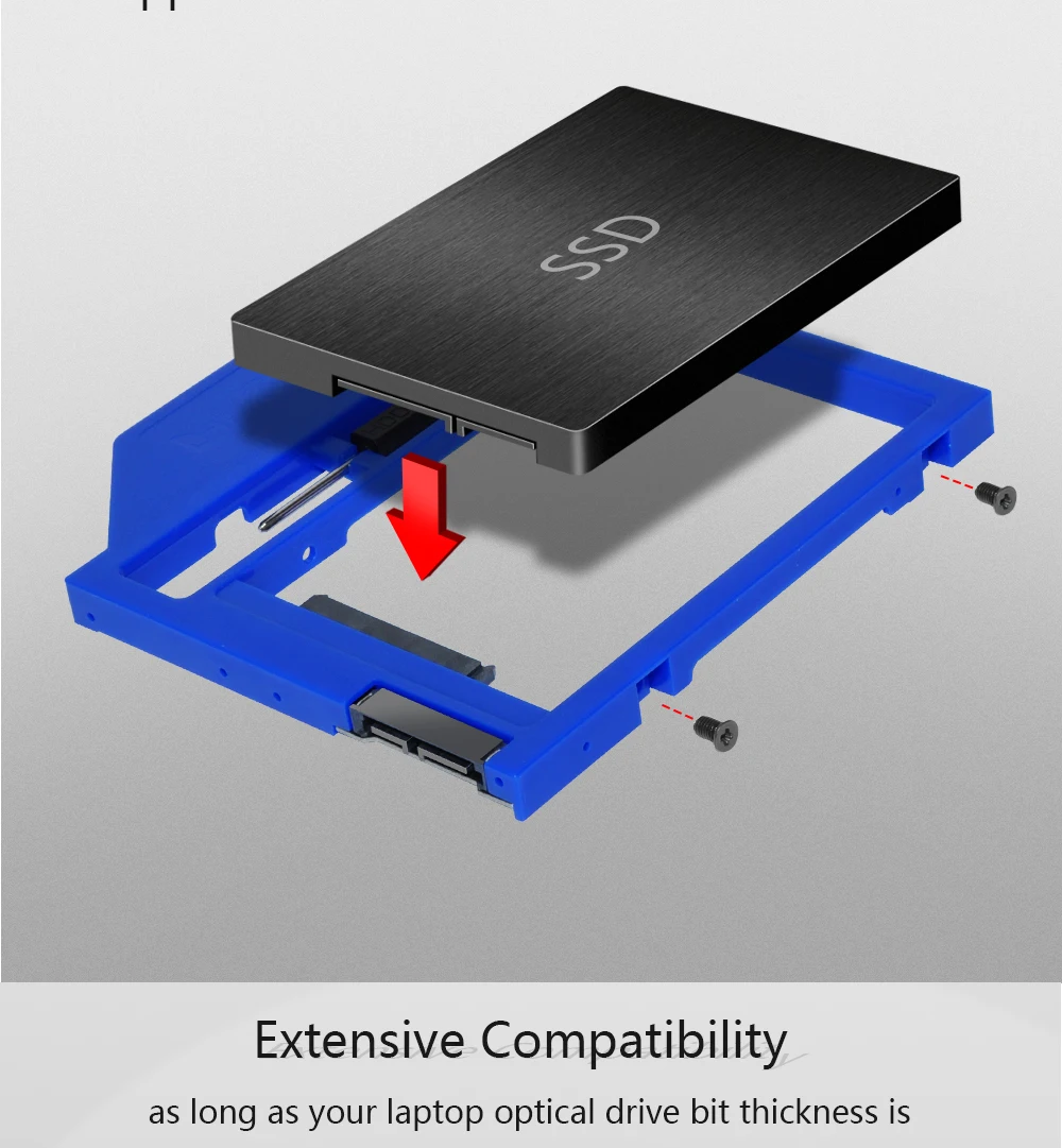 Sunvalley 9 мм/9,5 мм 2nd HDD Caddy SATA III на SATA III 2,5 "SSD HDD корпус пластиковый материал для ноутбука DVD/CD-ROM Оптический Bay