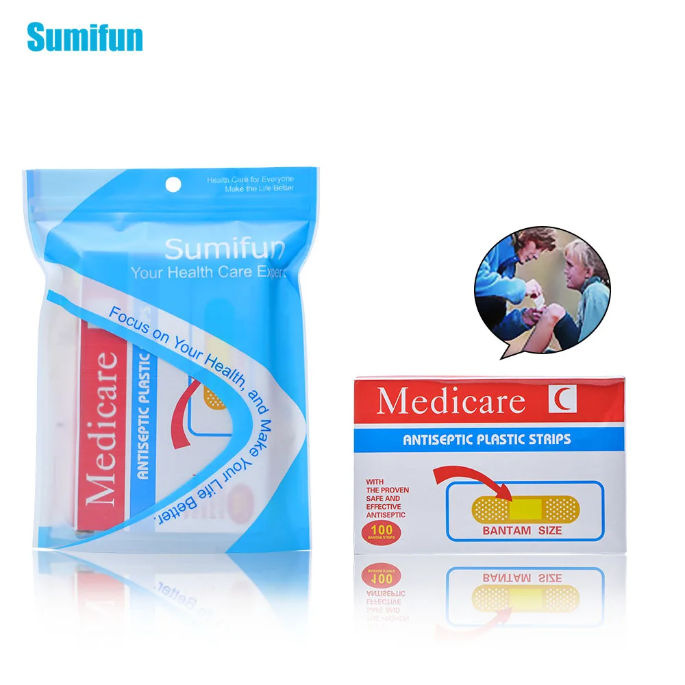 

100Pcs Medical Anti-bacteria Curative Wound Adhesive Paste Band Aid Bandage Sitcker for First Aid Kit Emergnecy Z13701