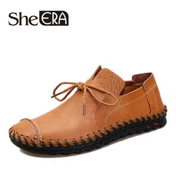 

New British Style Casual Men Loafers Shoes Spring Autumn Genuine Leather Slip On Men's Flats Footwear Plus Size 38-46 Shoes
