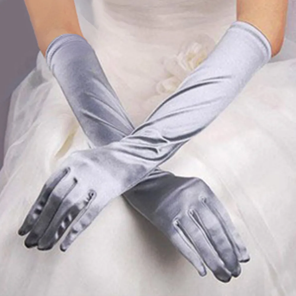 Женские атласные длинные перчатки опера, Вечерние перчатки для выпускного вечера, эластичные атласные вечерние перчатки, перчатки для банкета