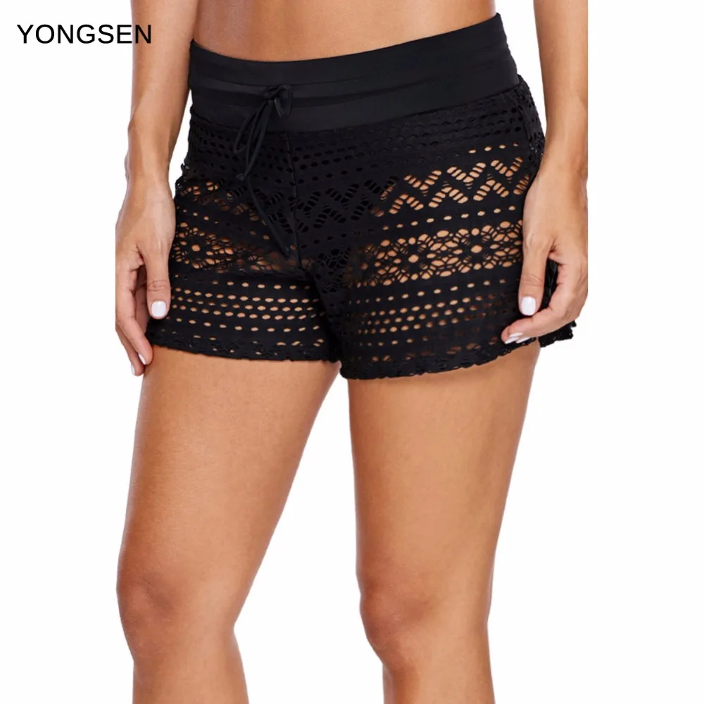 

YONGSEN Sexy Women Lace Knit Bandage High Waist Bikini Beach Dress White Mini Short Summer Pant Skirt Bottom