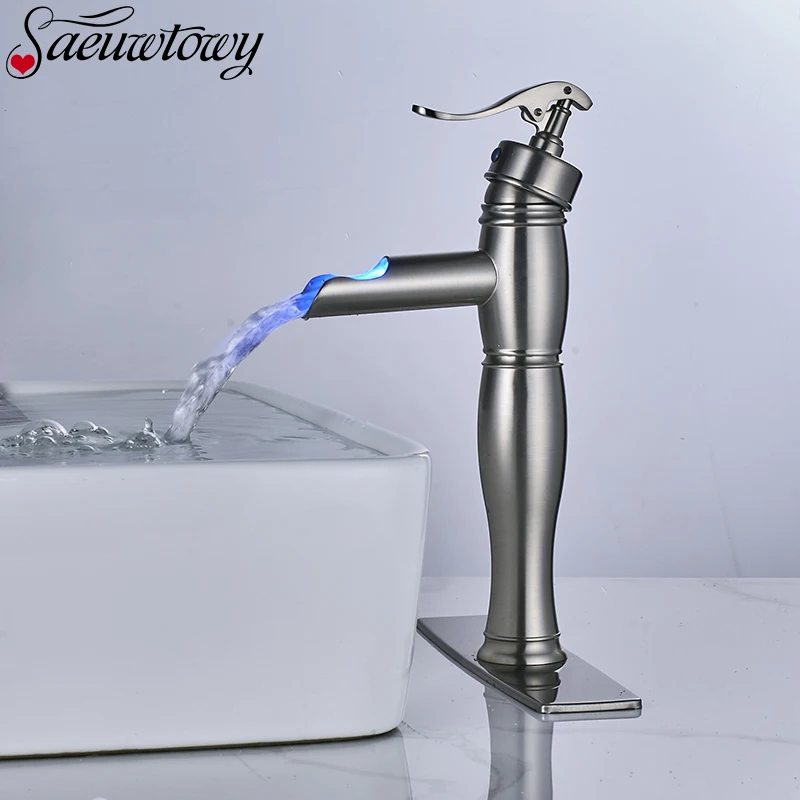 

LED Bathroom Basin Faucet Brushed Nickel Sink Mixer Tap
