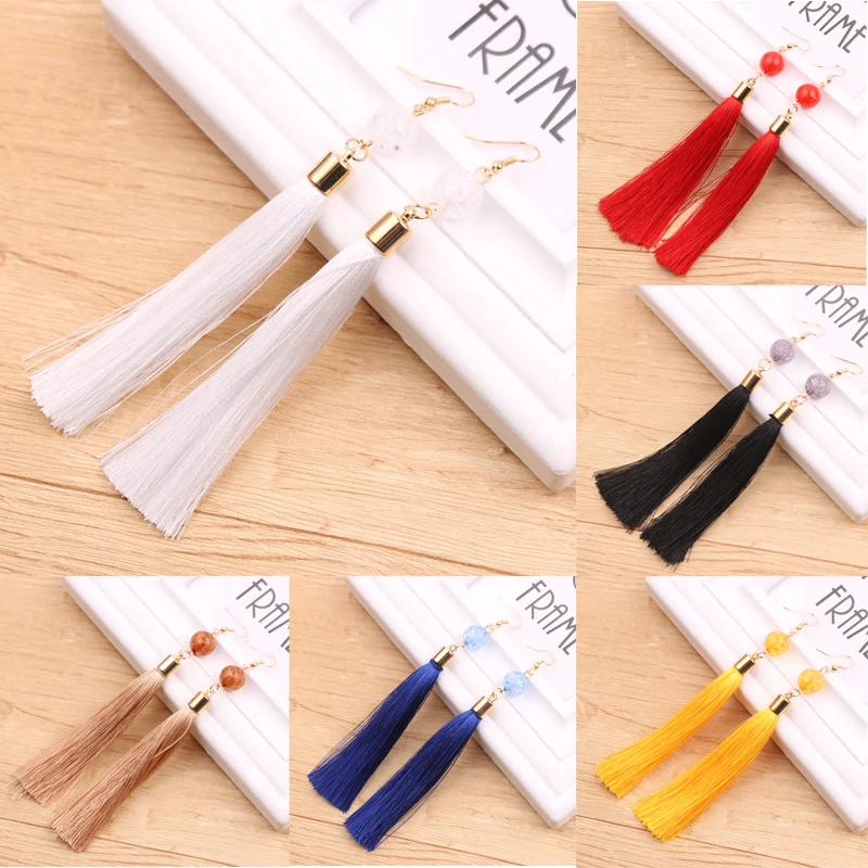 

New Bohemia crystal bead Tassel Earrings Woman Noble Long Swing Earrings Fashion Charm Lady Jewelry For Female Wedding Gifts