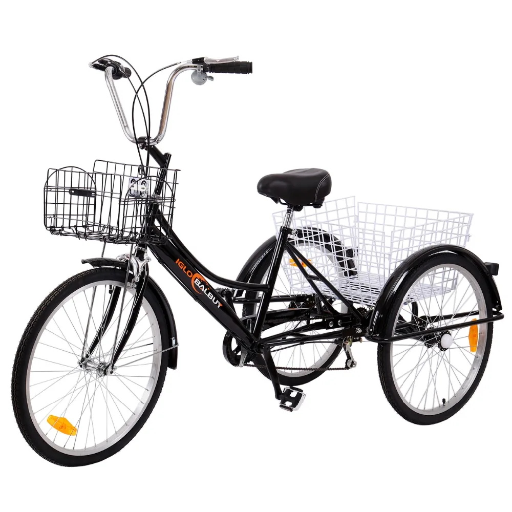 

(Ship from Germany) 24" 6 speed 3 Wheel Adult Tricycle Bicycle Trike Cruise Bike increase 2 Basket
