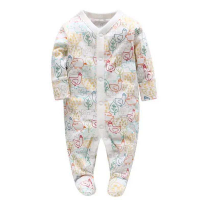 

Picturesque Childhood NewBorn Baby Boy Footies Colorized Chicken Print Pure Cotton Covered Button O-neck Babygrow Costume 105