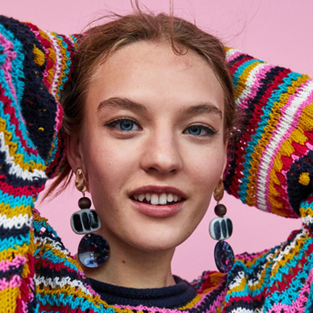 

QiHit 2019 New Design Acrylic Ceamic Geometric Long Drop Earring For Women Bohemia Statement Fashion Brand Earring Charm Jewelry
