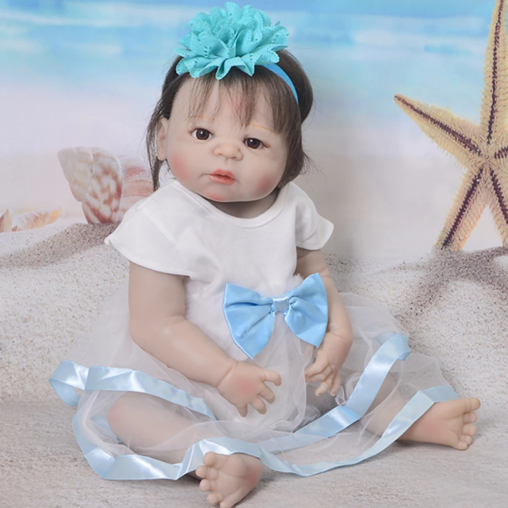 

23inch reborn Full Silicone Reborn Girl Baby Doll Toys modeling Newborn Princess Babies Doll Lovely Birthday Gift Present