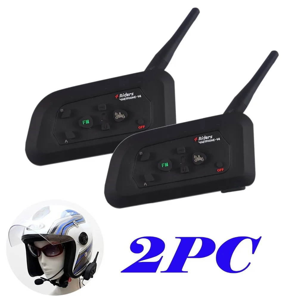 

Free Shipping 2pcs V4 Motorcycle Helmet Bluetooth 3.0 Wireless Interphone Intercom Headset 1200m for 4 Riders FM Radio