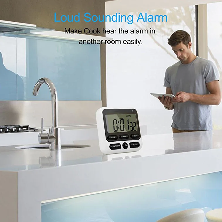 Loskii KC-05 Upgraded 24-Hours Digital Kitchen Clock Cooking Timer Countdown Multifunction with Big Digits Loud Alarm Magnetic Backing Stand Memory for Cooking Baking Exercise