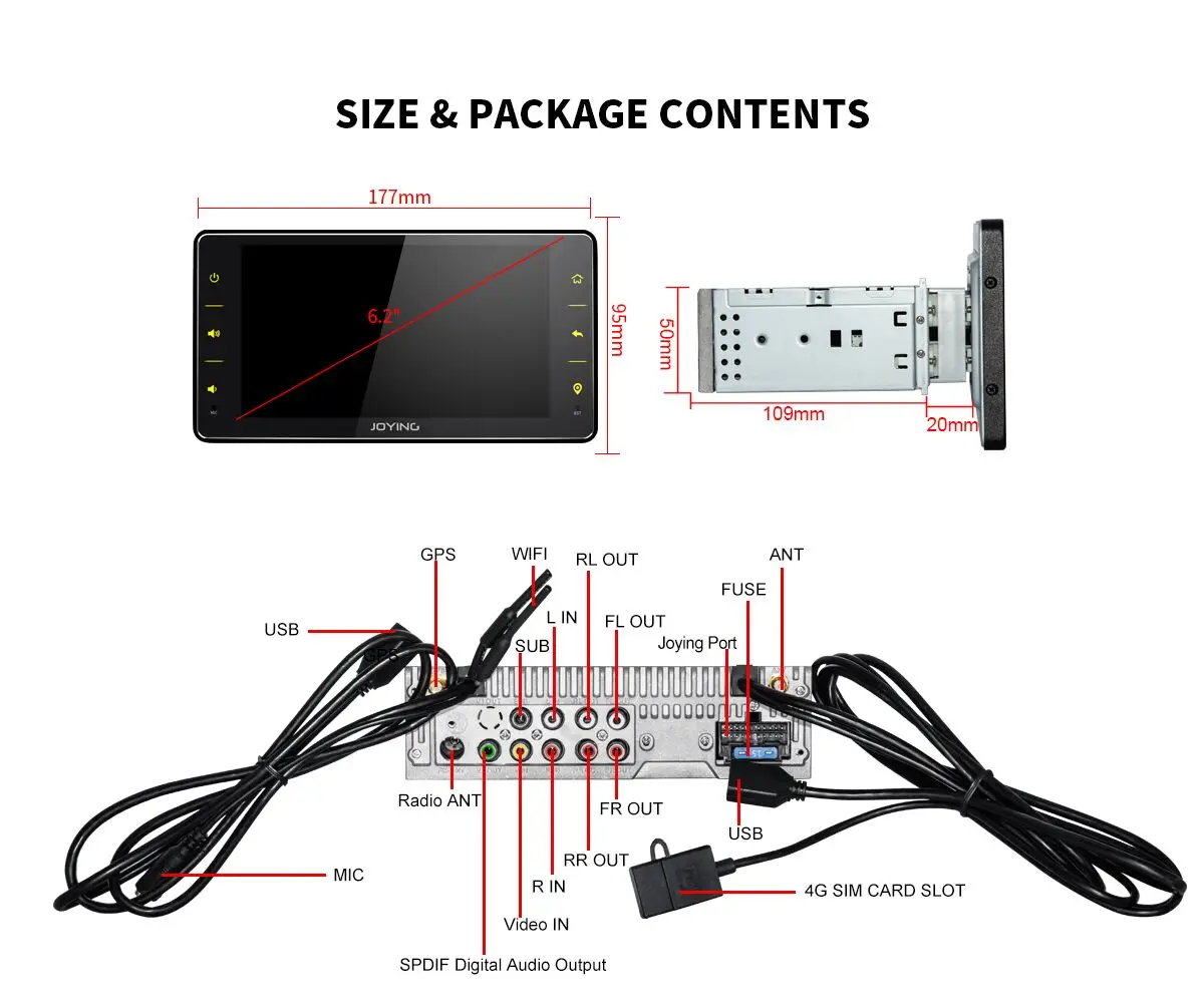 Discount 4G+64G Universal 6.2" 1 Din Autoradio Car Stereo Touch Screen Car Audio Radio GPS FM Receiver Carplay Bluetooth DSP 4G Modem BT 16