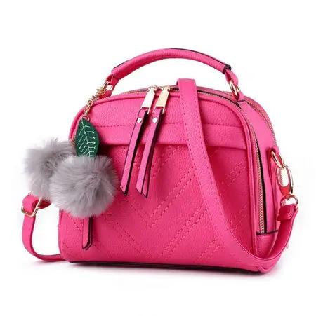 Женские сумки-мессенджеры из искусственной кожи, модные роскошные сумки с подвеской в виде плюшевых шариков, дамская сумка через плечо, сумка Bolsas HP310Z - Цвет: Ярко-розовый