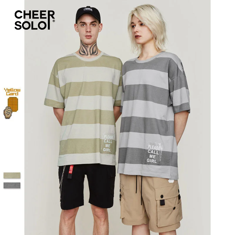 CheerSolo хлопковая Футболка мужская летняя 2019 полосатая футболка Homme Повседневная