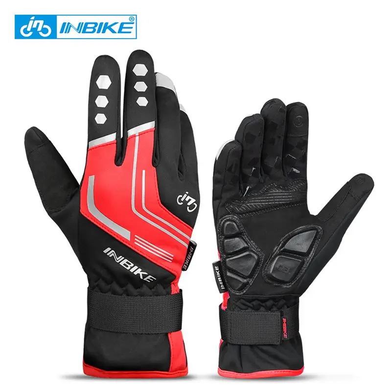 INBIKE велосипедные перчатки с сенсорным экраном зимние теплые ветрозащитные перчатки для велоспорта водонепроницаемые велосипедные перчатки для мужчин и женщин - Цвет: 969 Red
