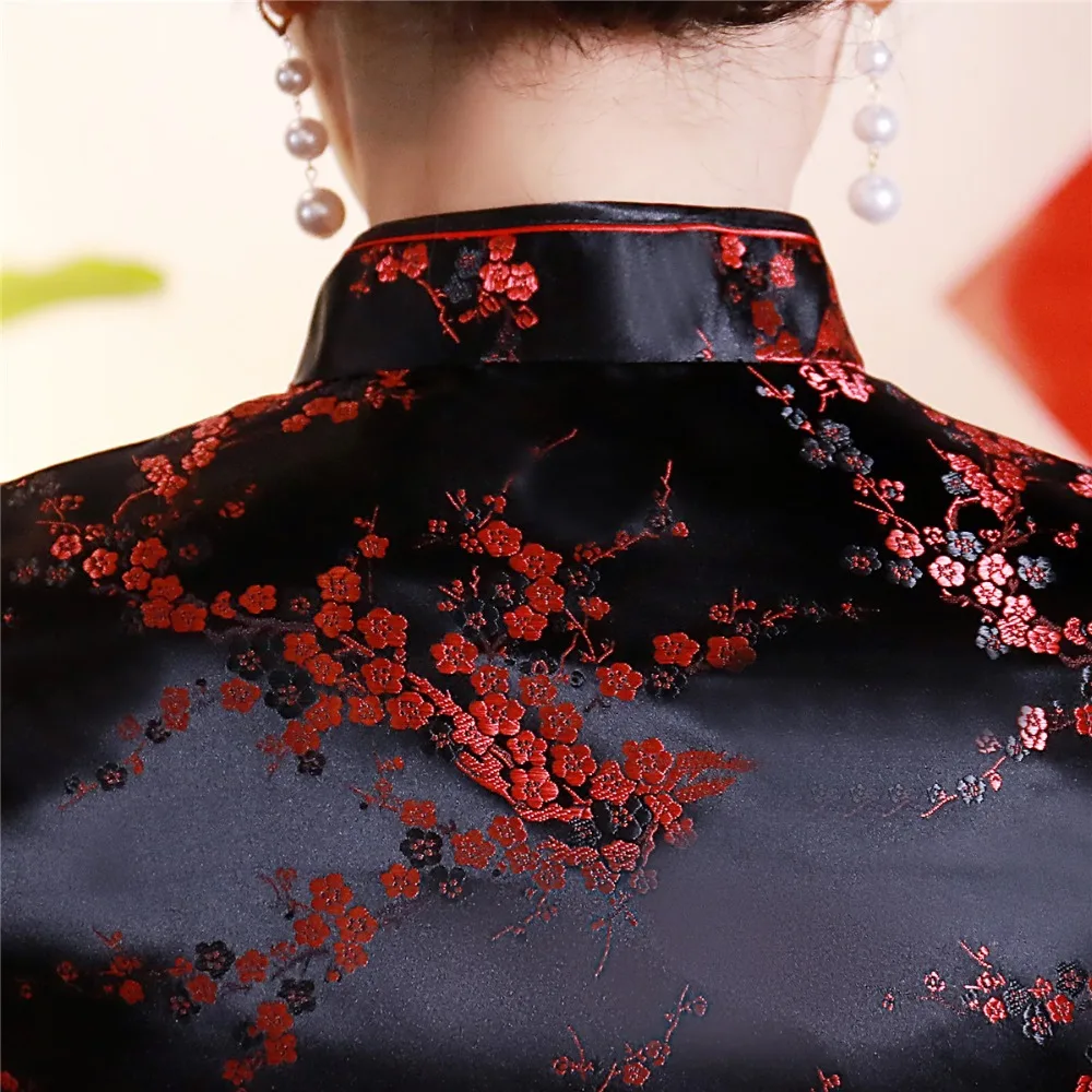 Шанхай история короткие Cheongsam Топ Традиционный китайский искусственный шелк/Атласный топ Дракон и Феникс Вышивка Блузка Топ Qipao рубашка