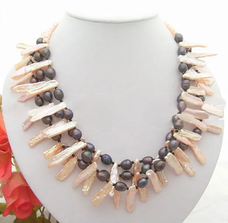 

Beautiful! 3Strands Pearl&Biwa Pearl Necklace
