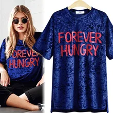 6XL 7XL плюс Размеры велюр футболки Для женщин короткий рукав с принтом букв бархатные футболки футболка женский приятно Vogue Женская одежда