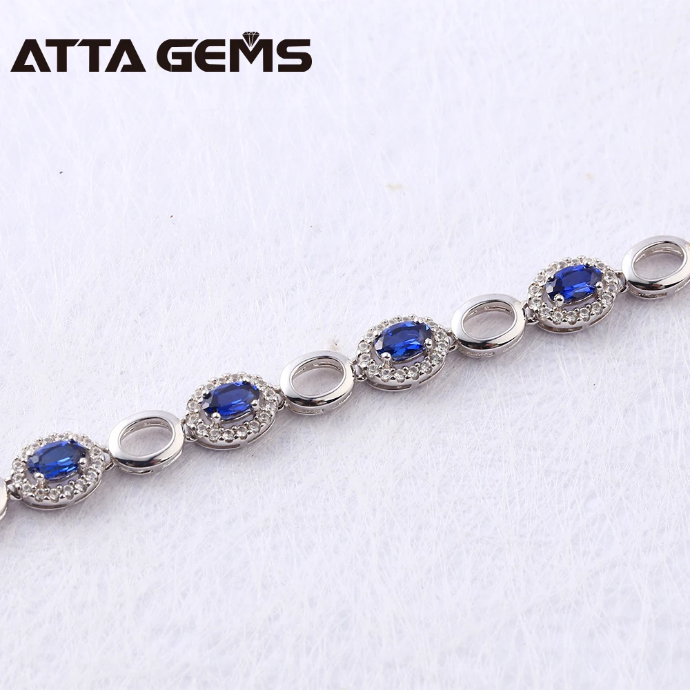 Синий сапфир 925 пробы серебряный браслет создан синий сапфир для женщин Свадебная вечеринка модный браслет из стерлингового серебра