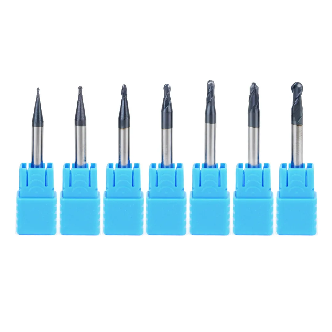 7Pcs Tungsten Carbide End Mill 2 Flutes Ball Nose Engraving CNC Radius 0.5-2.0MM End Mill Router Bit Set Milling Cutter