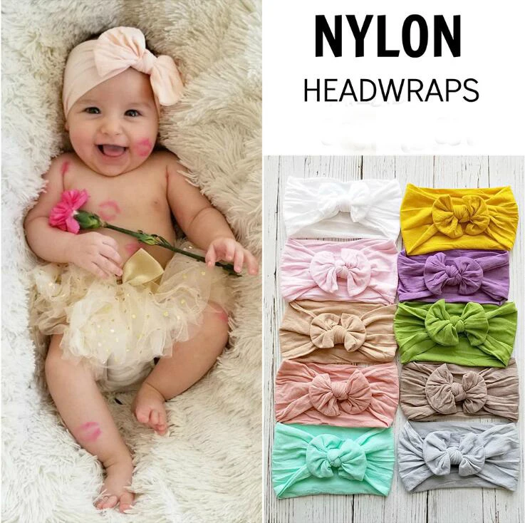 

Newborn Top bowknot soft Headband turban nylon headwrap Kids Girls Head Band Hair Accessories Summer bandeau bebe 18 Colors
