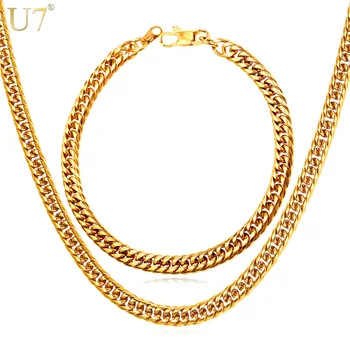 

U7 New Jewelry Set Necklace Set Wholesale Trendy 6MM Width Cuban Chain Men Necklace Bracelet Ethiopian Jewelry Sets S842