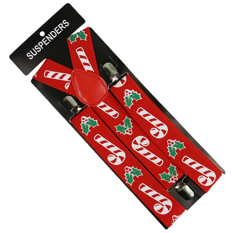 

High Quality 3.5CM Wide Christmas Crutches Red Print Suspender Adjustable Fashion Y-back Braces Suspenders Christmas Gifts