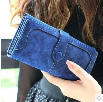 Модный женский винтажный кошелек матовый сшитый женский длинный брендовый кошелек клатч 9 цветов Сумочка - Цвет: Синий